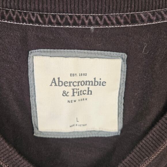 Y2K Abercrombie & Fitch Deep V Long Sleeve Tee Brown Stretch Pocket Top Size L - Picture 3 of 7